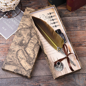 Calligraphy Feather Dip Fountain Pen Set Stationery Gift Box with 5 Nib
