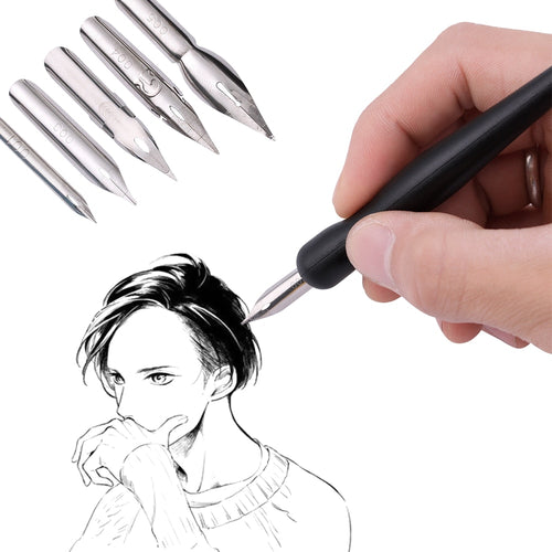 Cartoon Anime Paint Tip Pen Set, Drawing Tool Set 5 Nib+2 Holder+1 Eraser for Animator Art Lover Desinger