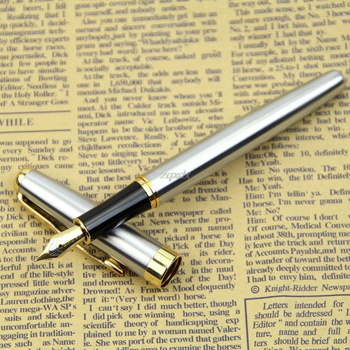 BAOER 388 Elegant Stainless Steel Fountain Pen Silver Gold Trim