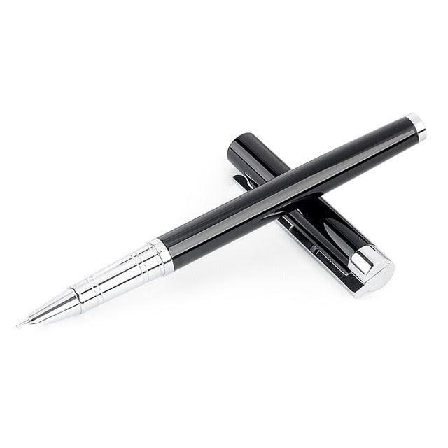 Luxury Platinum Steel Fountain Pen Silver Metal Fine Hooded Nib Office/School Stationery