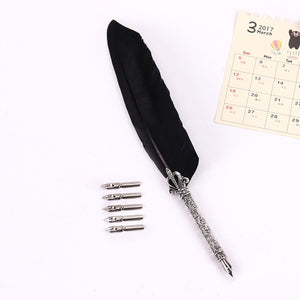 1 Set Feather Dip Fountain Pen + 5pcs Metal Nib - Calligraphy Pen