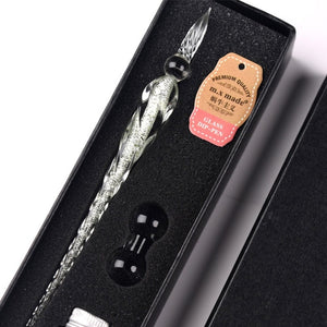 Crystal Glass Dip Pen Set with Non-carbon Ink