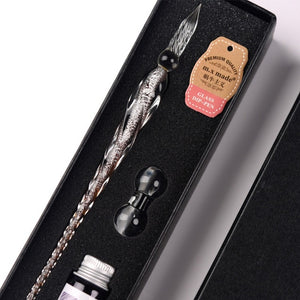 Crystal Glass Dip Pen Set with Non-carbon Ink