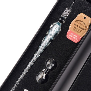 Crystal Glass Dip Pen Set with Non-carbon Ink