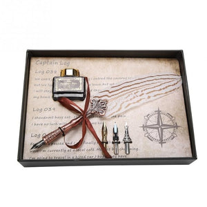 Classical Feather Dip Pen with Ink Bottle amd 3 nibs Gift Box