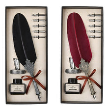 Load image into Gallery viewer, European Style Retro Feather Pen With 5 Metal Nib Dip, Ink Quill in gift box