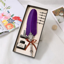 Load image into Gallery viewer, European Style Retro Feather Pen With 5 Metal Nib Dip, Ink Quill in gift box