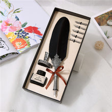 Load image into Gallery viewer, European Style Retro Feather Pen With 5 Metal Nib Dip, Ink Quill in gift box