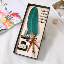 Load image into Gallery viewer, European Style Retro Feather Pen With 5 Metal Nib Dip, Ink Quill in gift box